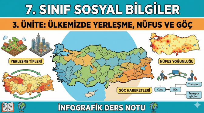 7. SINIF SOSYAL BİLGİLER-3.ÜNİTE-ÜLKEMİZDE YERLEŞME, NÜFUS VE GÖÇ ÜNİTESİ İNFOGRAFİK DERS NOTU