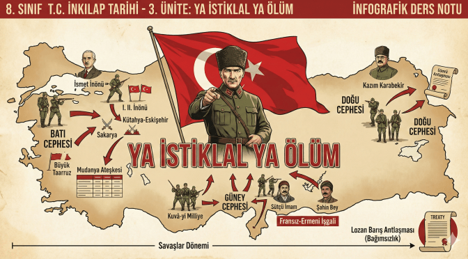 8. SINIF İNKILAP TARİHİ 3. ÜNİTE-YA İSTİKLAL YA ÖLÜM ÜNİTESİ İNFOGRAFİK DERS NOTU